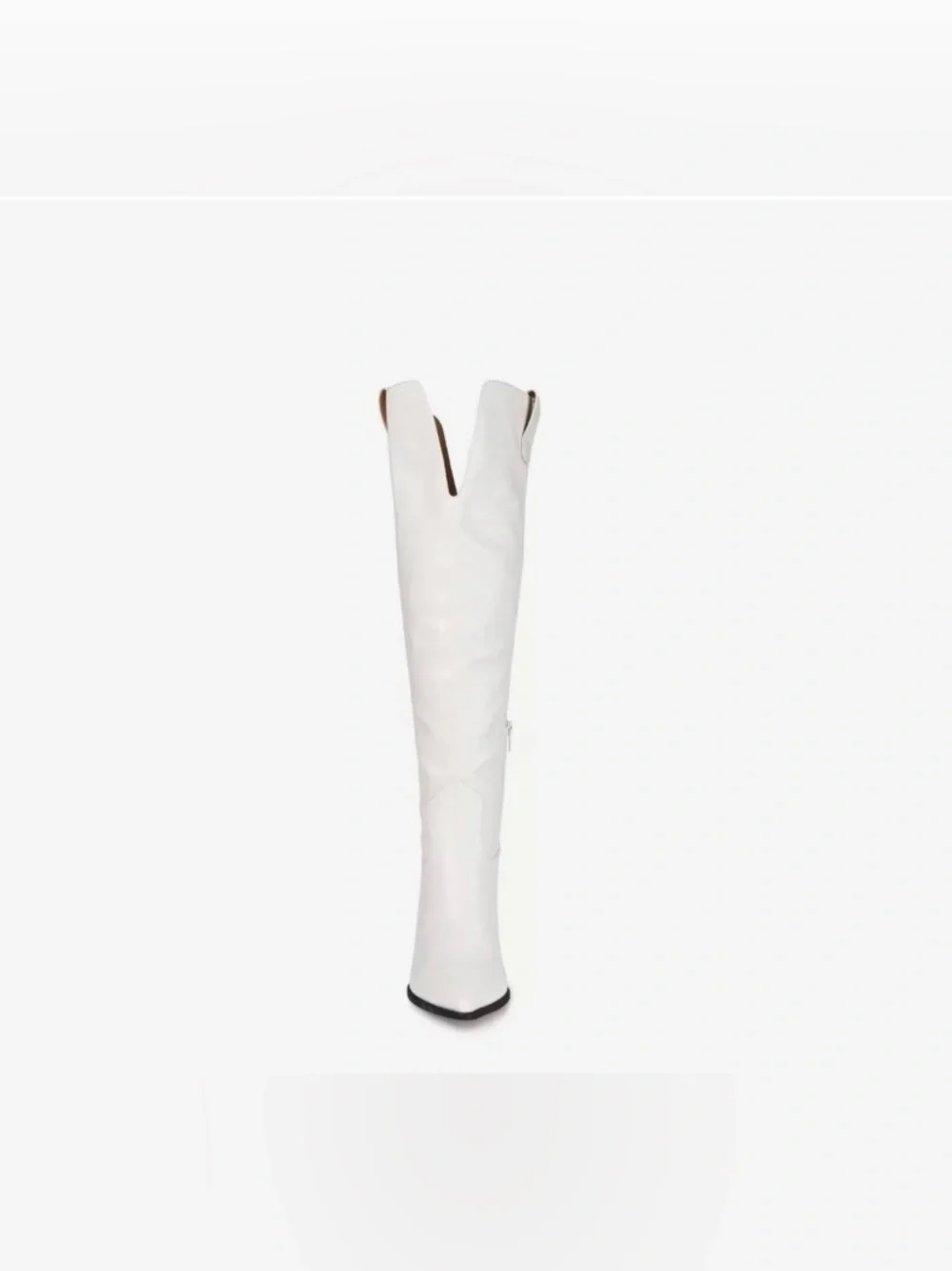 White Knee-High Pointed-Toe Block Heel Boots - Women